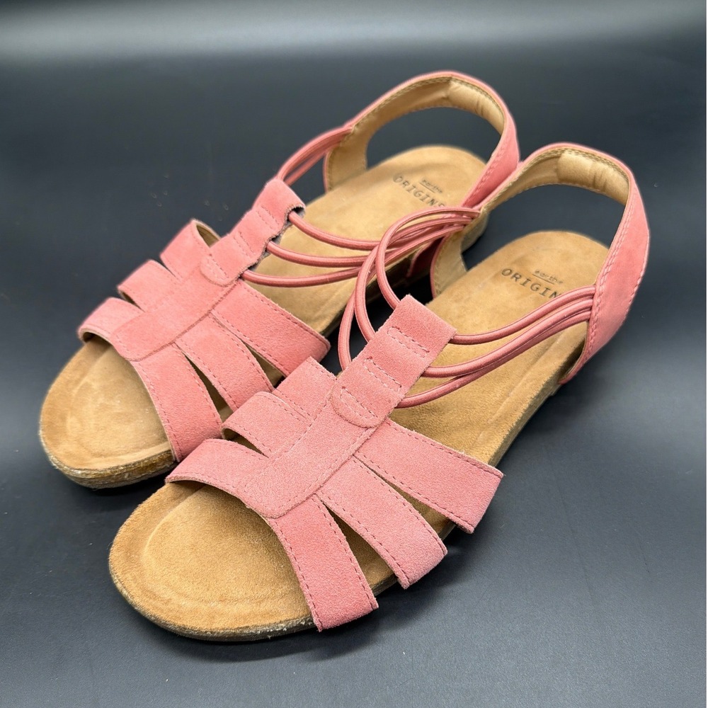 Earth Origins Laney Coral Pink Suede Strappy Slingback Sandals Womens 9 M